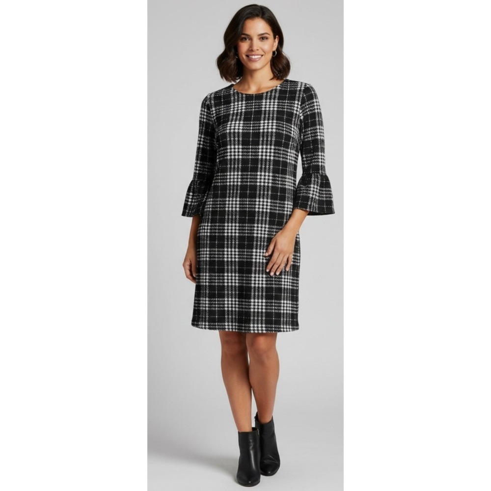 Violet B. 3/4 Bell Sleeve Houndstooth Dress Black & White Size XL